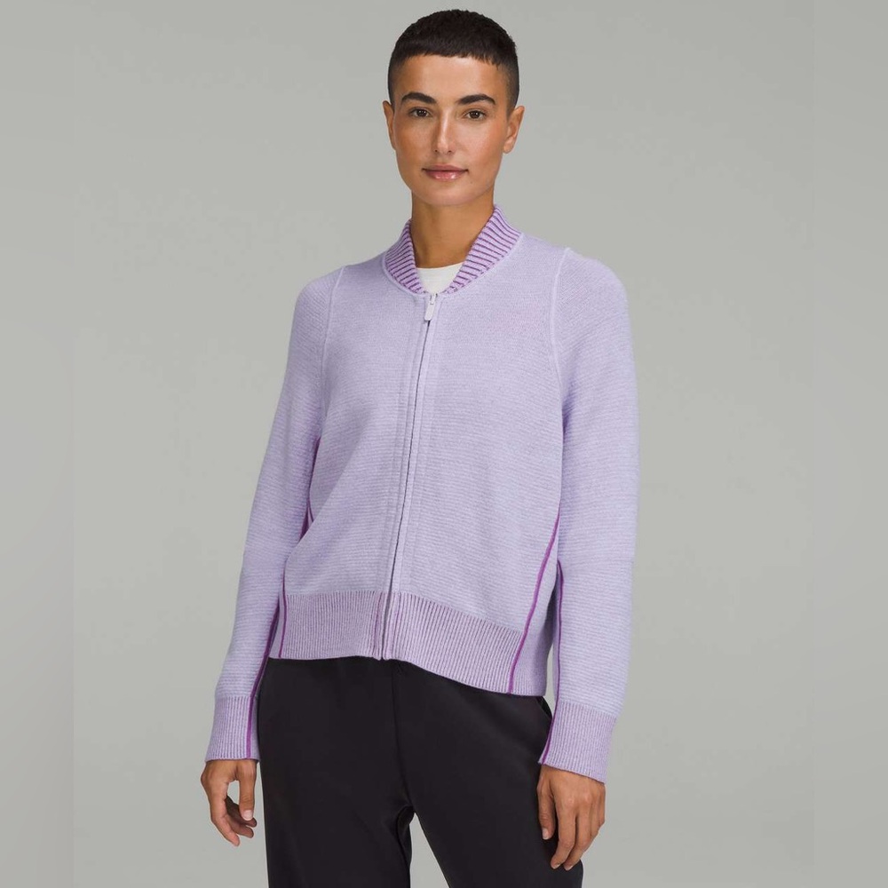 Lululemon Rare Reversible Wool‎ Double-Knit Zip-Up Sweater Lavender  Size 6